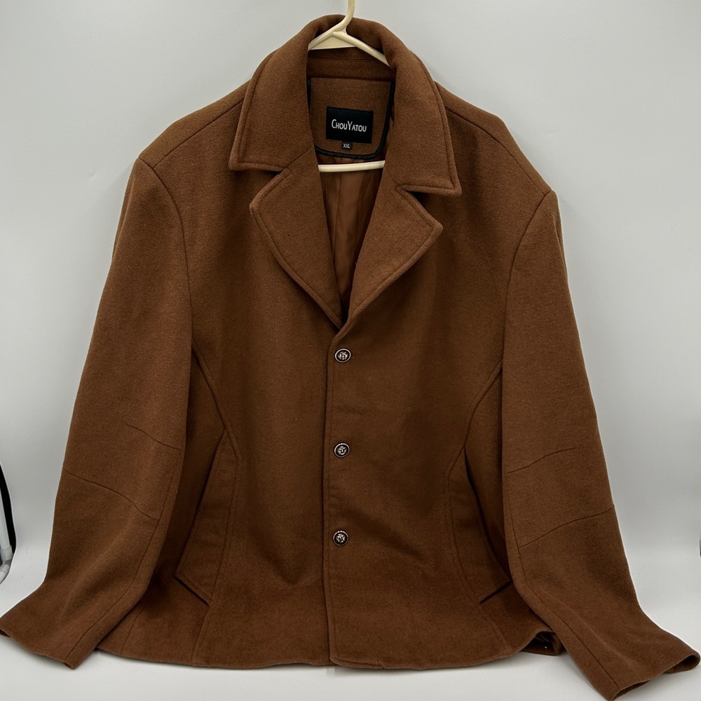 Chouyatou Women's Wool Blend Pea Coat Single Breasted XXL Brown Tailored Winter